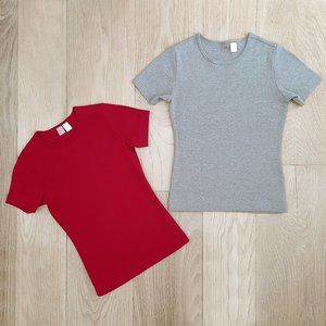 Bundle of 2 BP by Nordstrom Cotton Tees, Red & Light Heather Gray, Junior XS/XXS